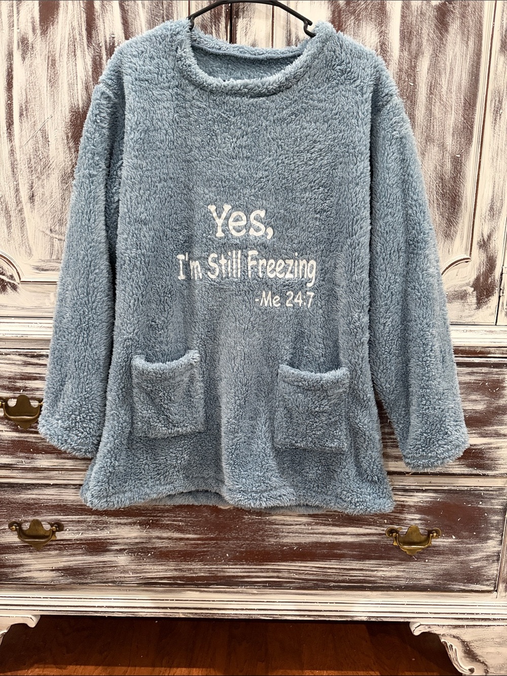 Cozy Blue Graphic Sherpa Pullover Sweater
